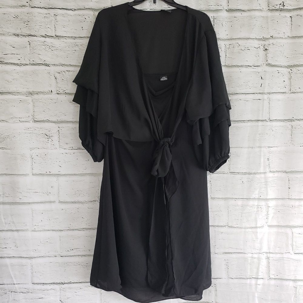 City chic black Wrap front long sleeve dress